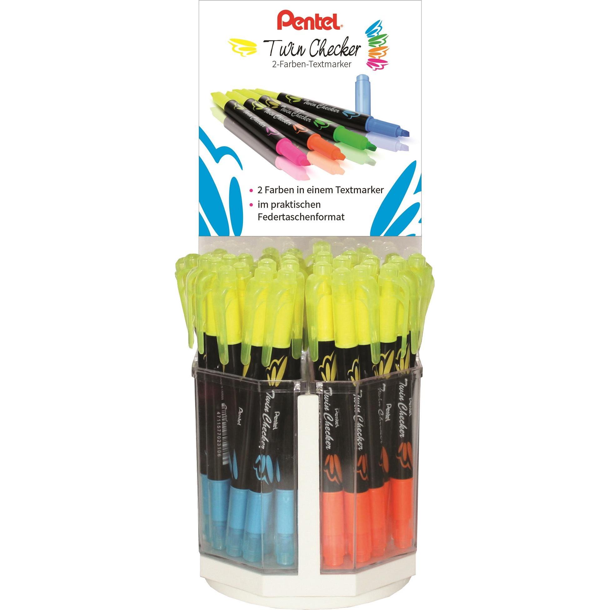 Pentel, Marker, Textmarker 'Twin Checker' (Gelb + Pink, gelb + orange, gelb + hellgrün, gelb + hellblau, 3.50 mm, 30 x)