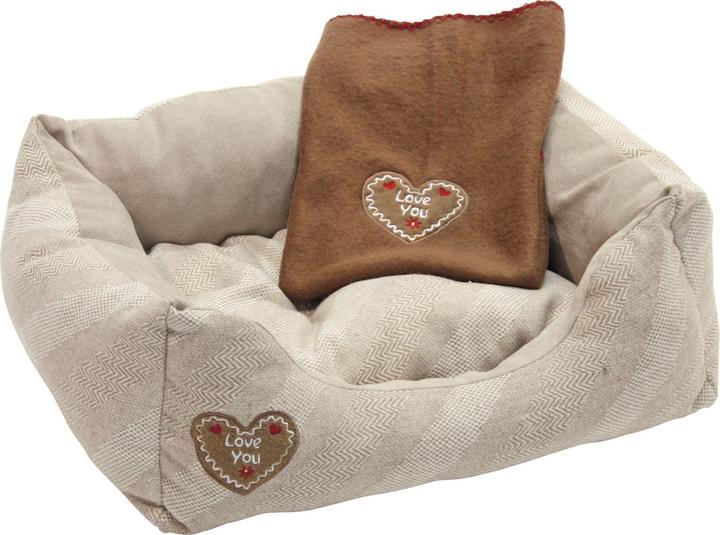 Produktbild Kerbl Kuschelbett LOVE YOU, beige 47x37x17cm 50x40cm (Hund, Katze)