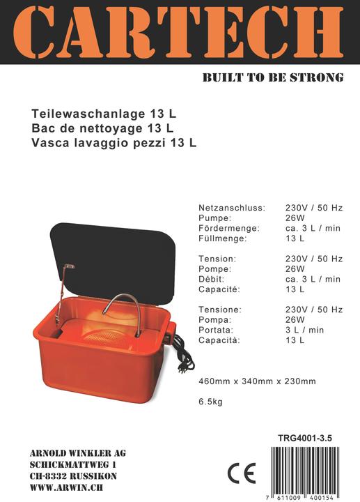 Produktbild CarTech Teilewaschanlage TRG4001-3.5 13 Liter (Metall)