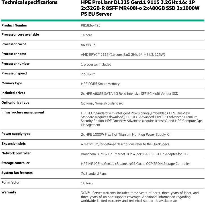 Nutritional values and ingredients HP (P81836-425) (64 GB, Rack server)