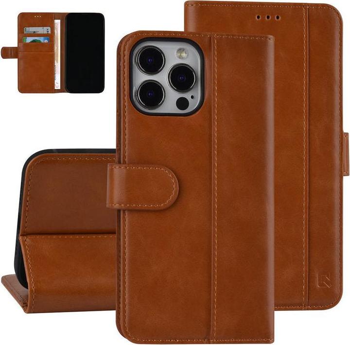 UNIQ Accessory Case iPhone 13 Pro Max - Book Case faux leather light brown with 3 card slots No.409 (Apple iPhone 13 Pro Max)