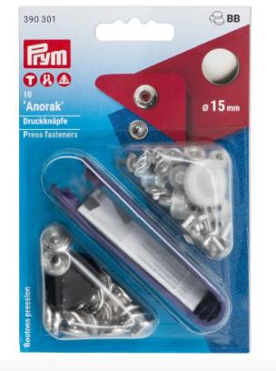 Actual product image Prym Push button anorak, to refill, silver 15 mm, card 10 pcs.