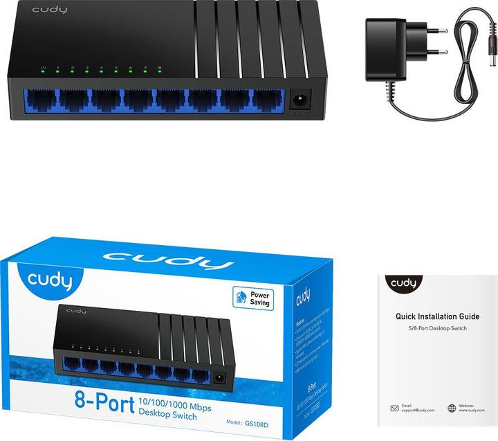 Productafbeelding Cudy GS108D netwerkswitch Gigabit Ethernet (10/100/1000) Zwart (8 ports)