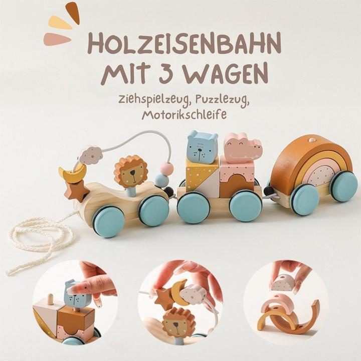 Actual product image Hermex Holzeisenbahn Holzzug Kinderspielzeug Lernspielzeug Bauklotz-Bahn