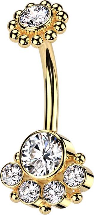 Immagine prodotto Hollywood Body Jewelry Filo interno placcato oro Banana con cristallo a fiore placcato oro e quattro cristalli grandi e (senza ottone, Acciaio chirurgico 316L)