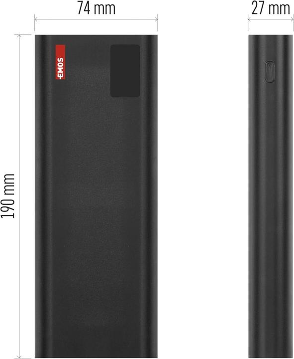 Actual product image Emos NTBF30 powerbank, 27,000 mAh, 100 W PD, black (27000 mAh, 100 W, 99.90 Wh)