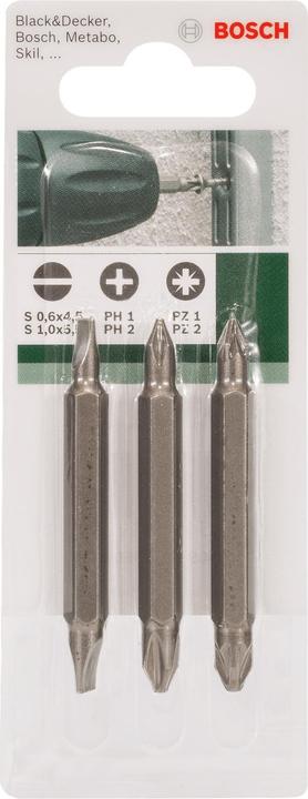 Produktbild Bosch Zubehör 3tlg. Doppelklingen-Set, gemischt (S, PH, PZ) (Kreuz Phillips PH, Kreuz Pozidriv PZ)