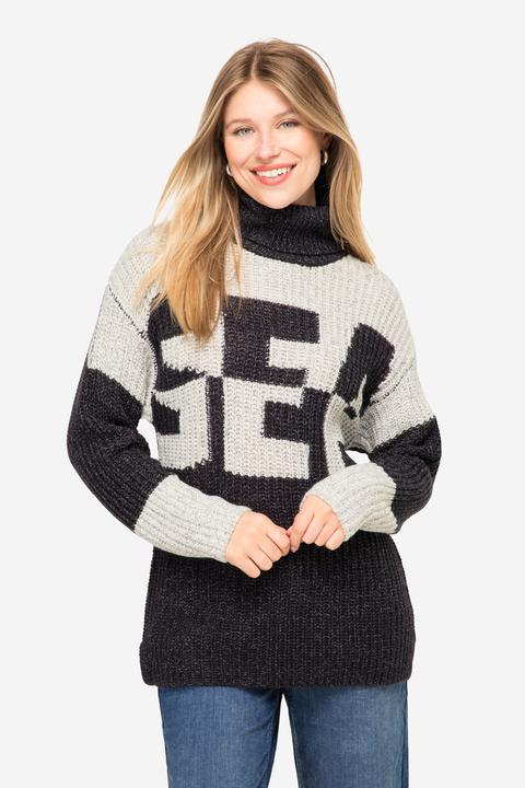 Produktbild Laurasøn Pullover, Colorblocking Wording SEA, zweifarbig, Rollkragen, Langarm (XL)