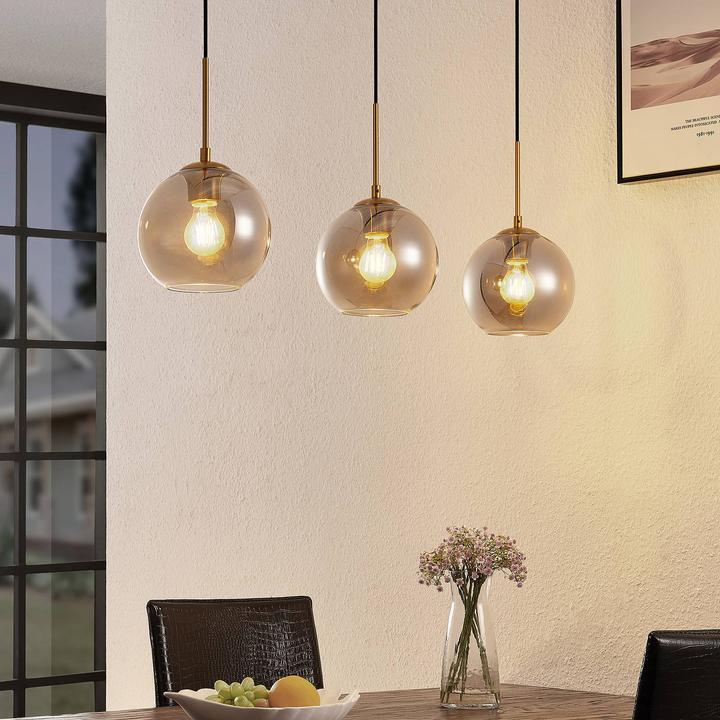 Actual product image Lindby Hiwana 3 pendant light Smoke/Brass (E27)