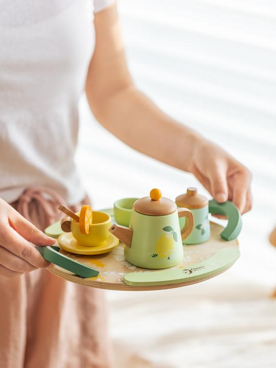 Immagine prodotto Classic World Servizio da tè vintage in legno con vassoio, 14 pezzi.