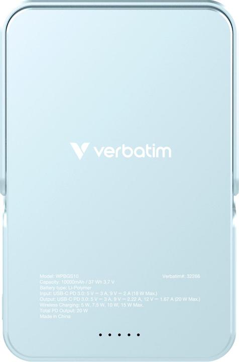 Actual product image Verbatim Charge ‘n’ Go Power Bank with Stand Magnetic Wireless 10000mAh - Blue (10000 mAh, 20 W, 37 Wh)