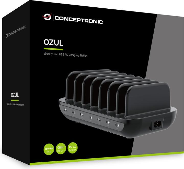 Image du produit Conceptronic Ladegerät 7Port 160W,7xUSB-C, PD 3.0 schwarz (160 W, 7 ports)