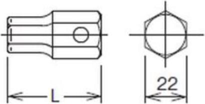 Actual product image Koken 22 mm bit for screws with 30 mm hexagon socket (22 mm)