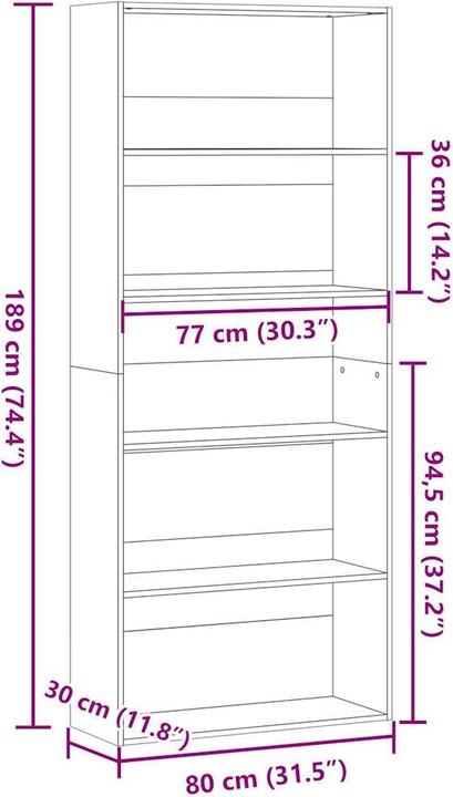 Produktbild vidaXL Bücherregal Bücherschrank Standregal Raumteiler Büroregal Sonoma-Eiche (80 x 30 x 189 cm)