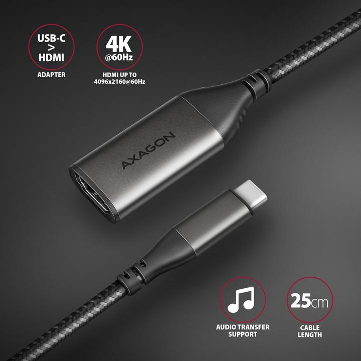 Actual product image Axagon RVC-HI2M USB-C to HDMI 2.0 Adapter, 4K/60Hz, Aluminium - 25 cm (0.25 m)
