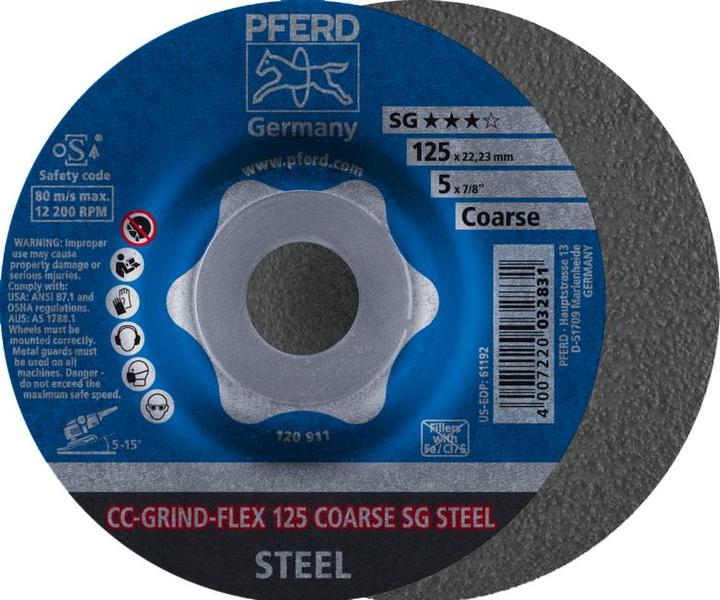Image du produit Pferd CC-GRIND-FLEX Disque abrasif 125x22,23 mm COARSE Ligne de puissance SG STEEL pour l'acier (Grossier)