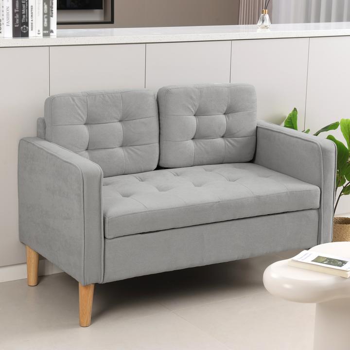 Actual product image Homcom 2 Sitzer Sofa Samt, Gummiholz Hellgrau (2 person sofa)