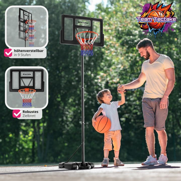 Image du produit tectake Panier de basket Dirk, hauteur de panier 234-302 cm, avec ballon et pompe