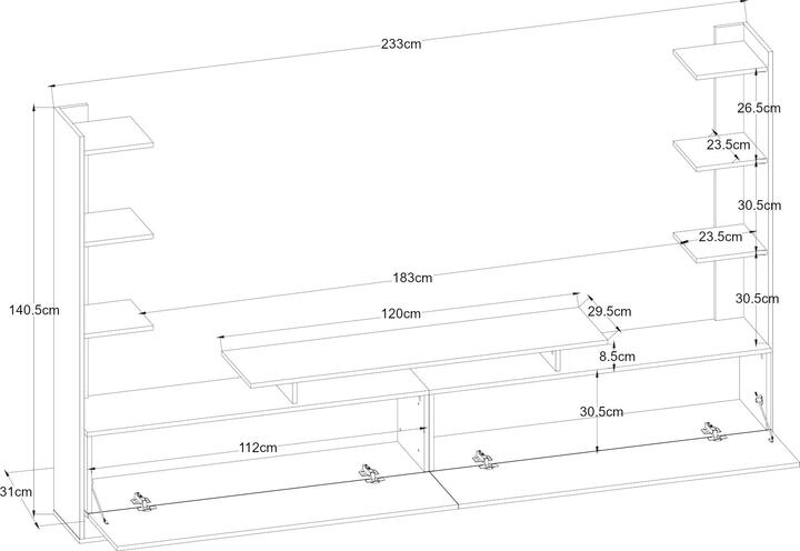 Produktbild En.Casa Fernsehschrank Rauki 233x31x141 cm Walnussoptik (233 x 31 x 140.50 cm)