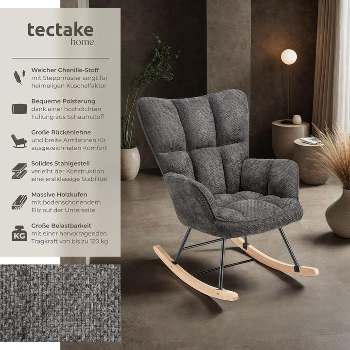 Actual product image tectake Rocking chair Torve - bouclé fabric, plush padding, wooden runners