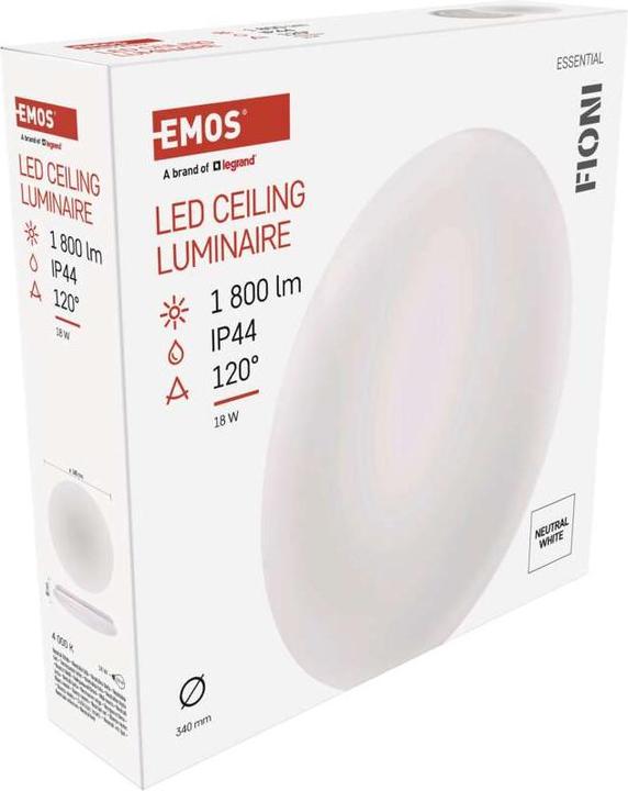 Image du produit Emos Plafonnier LED FIONI, rond, blanc 18W blanc neutre, IP44 (1800 lm)