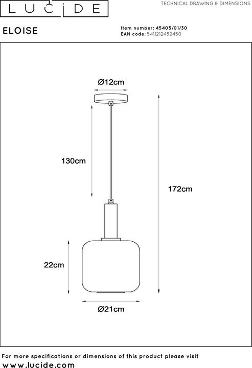 Produktbild Lucide hanglamp 1xe27 bruin/zwart glas (E27)