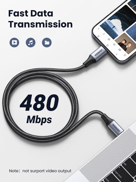 Productafbeelding Ugreen USB-C naar USB-C USB4 kabel, 240W, 2m (zwart) (2 m, USB 2.0, 240 W)