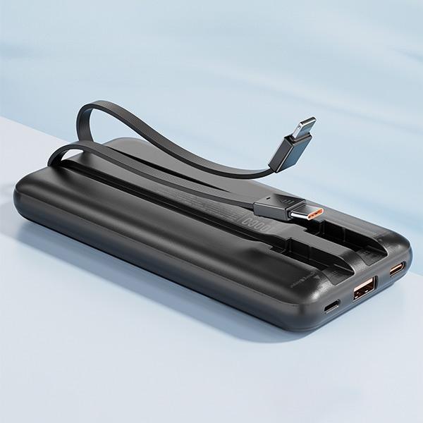 Actual product image Awei PowerBank z wbudowanym kablem Lightning/USB-C P77K 10000mAh czarny/black 22.5W (10000 mAh, 22 W, 37 Wh)