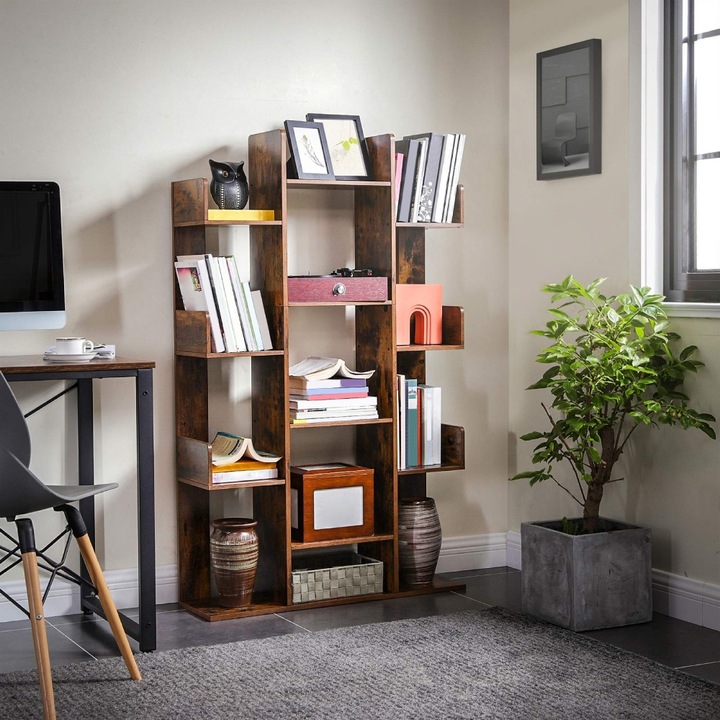 Productafbeelding Songmics 13 Planken Boekenkast Spaanplaat, Rustiek Bruin (86 x 25 x 140 cm)