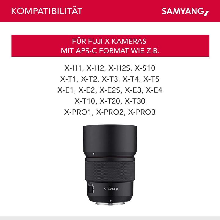 Actual product image Samyang AF 75mm F1,8 Fuji X (Fujifilm X, APS-C / DX)