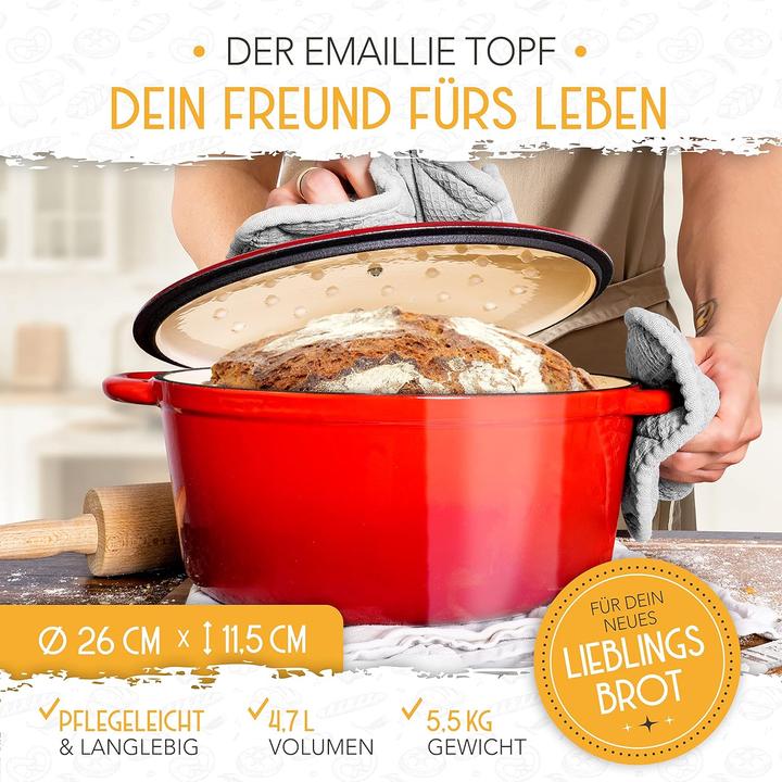 Produktbild Krustenzauber Gusseisen-Topf mit Gärkorb (Bräter + Schmortopf)