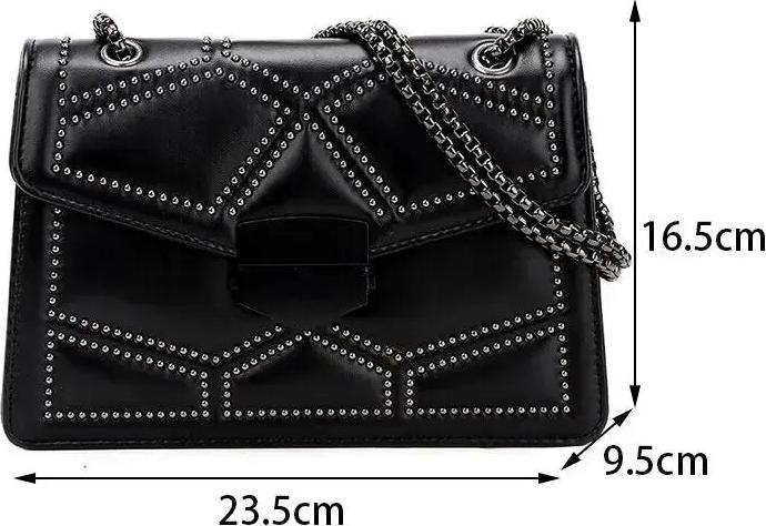 Only-Bags.Store Vintage Studded Chain Small Shoulder Bags Flap PU Leather Fashion Small Square Crossbody Bag