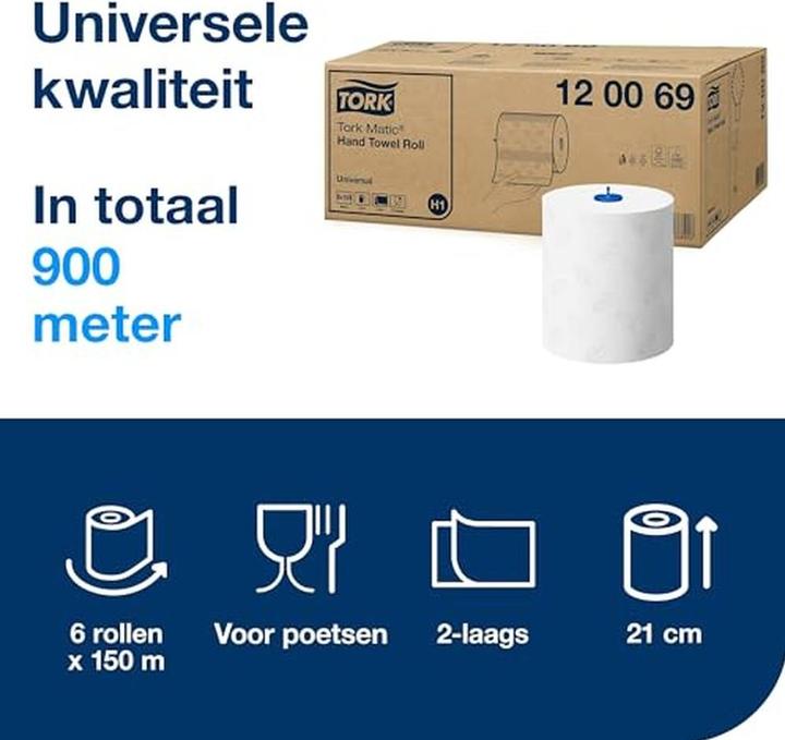 Produktbild Tork Håndklaederulle Matic Universal H1 System 2-lag 150 m Hvid,6 rl/krt (6 x)
