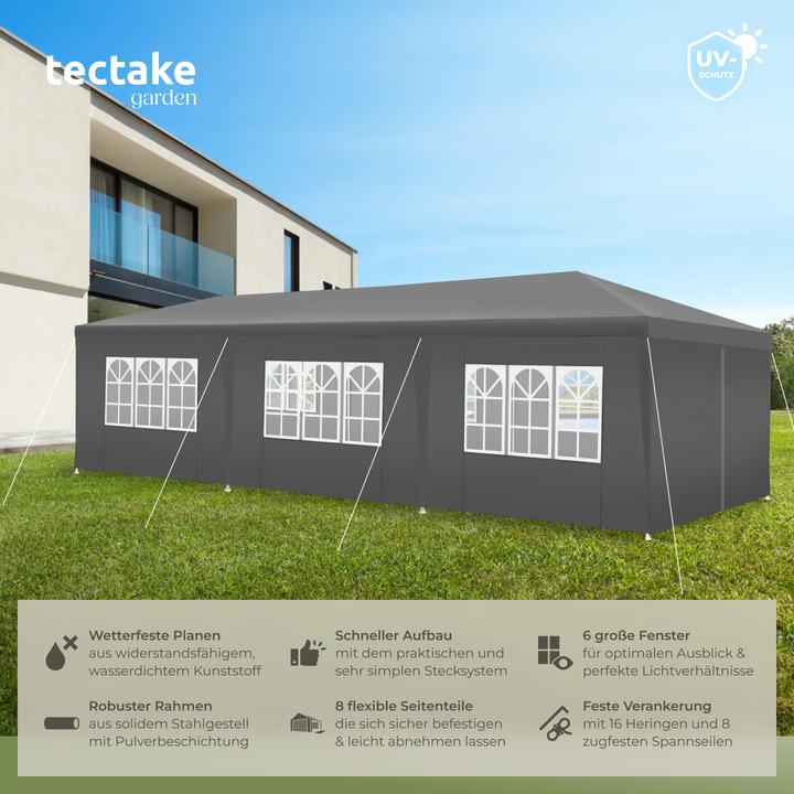 Actual product image tectake Pavillon Miramas mit 8 Seitenteilen, wasserdicht, 9x3m (900 cm, 300 cm)