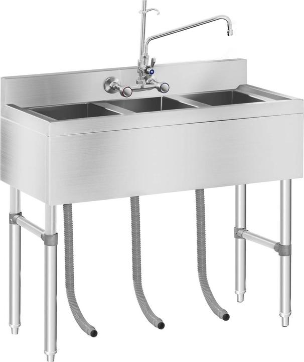 Actual product image Royal Catering Commercial Sink – 3 Compartment – 100 x 50 x 97 cm (Top-mounted sink, 25 cm, 100 cm)