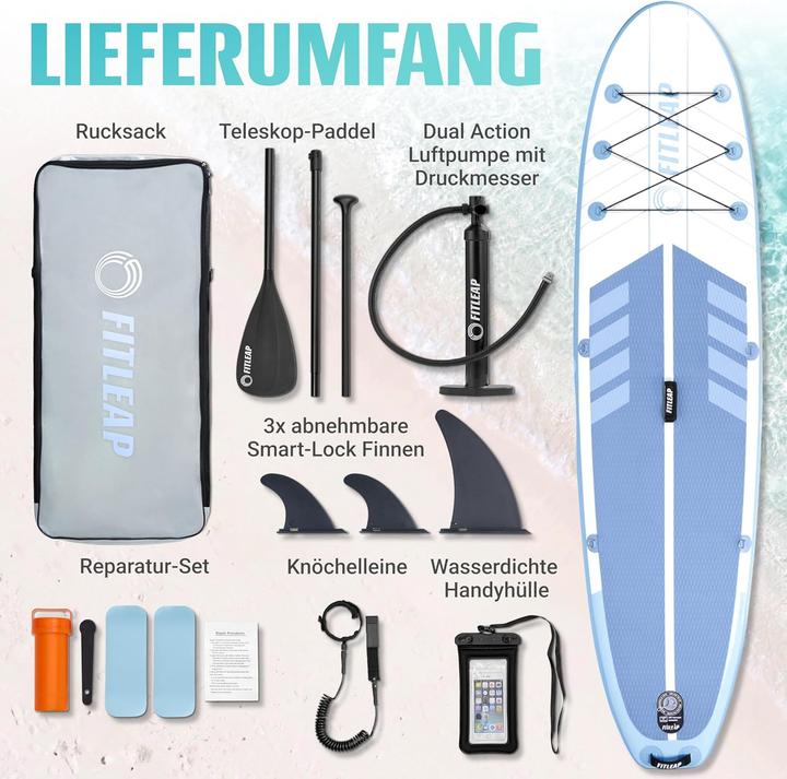 Actual product image Fitleap Premium Stand Up Paddle Board aufblasbar - SUP Board Set mit Hochdruckpumpe, verstellbar… (10'5")