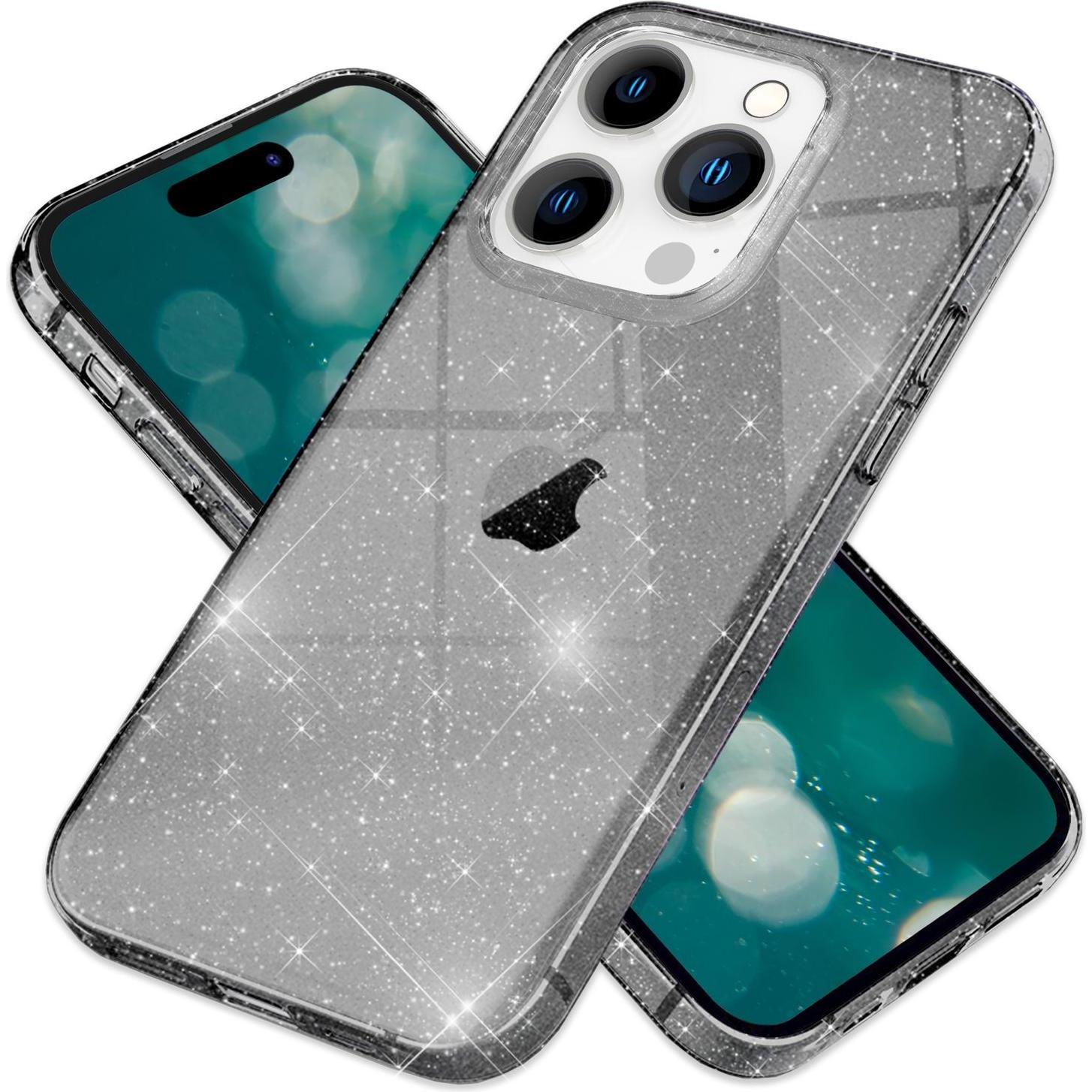 Nalia Klare Glitzer Silikon Hülle (Apple iPhone 15 Pro), Smartphone Hülle, Schwarz