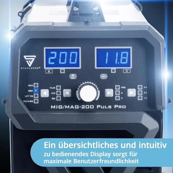 Produktbild Stahlwerk Schweissgerät MIG MAG 200 Puls Pro IGBT Schutzgas Kombigerät mit 200 A