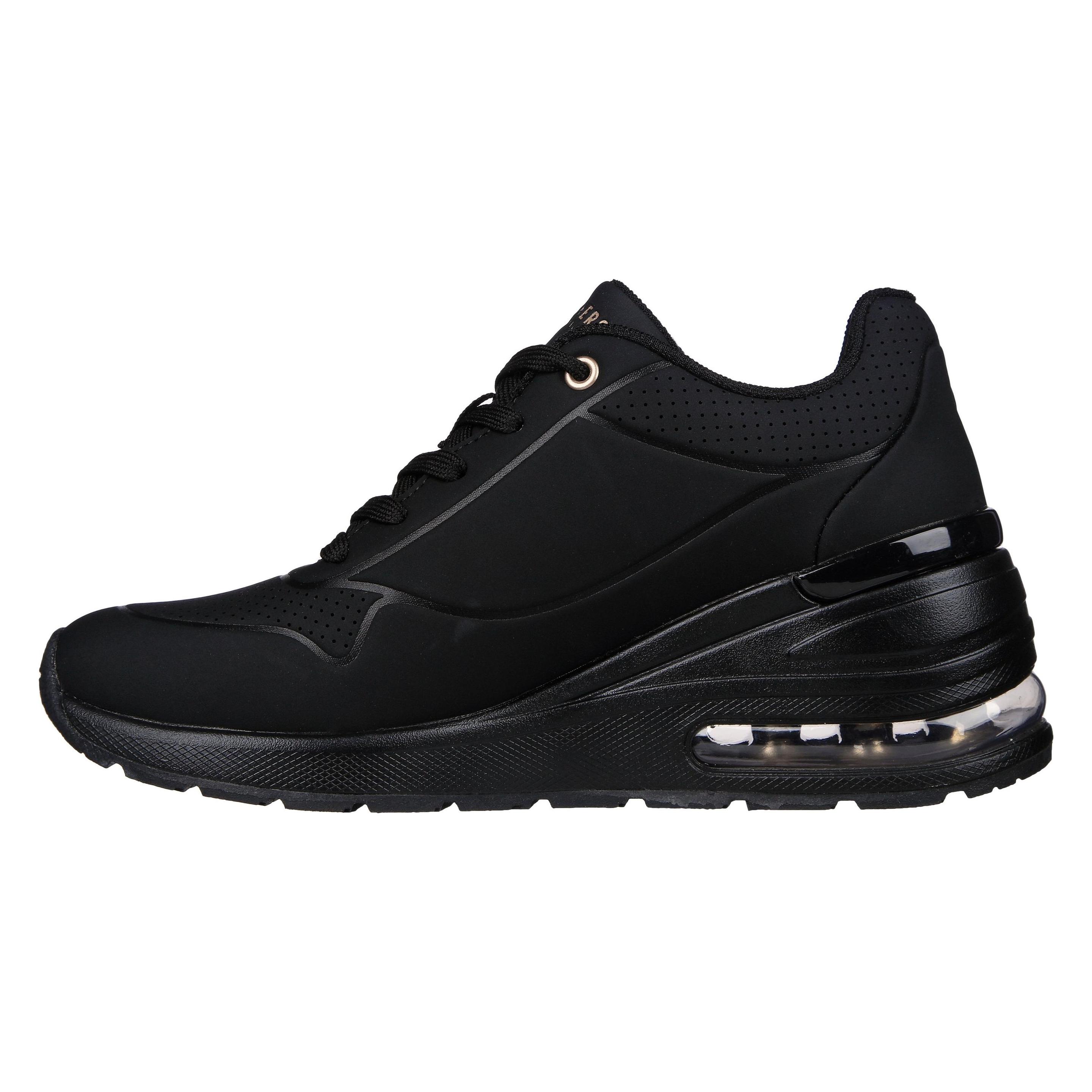 Skechers, Vrouwen, Sneakers, Dames Veterschoenen Sportief Rubberzool Zwart, Zwart, (38)