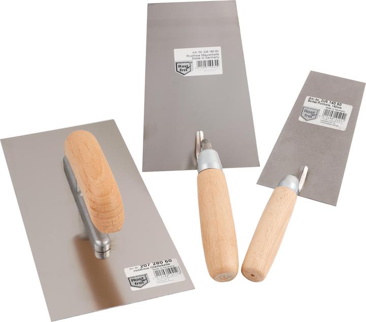 Produktbild JUNG Henkelmann Kellen-Set mit Holzheft Putzkelle Glättekelle Maurerkelle Stahl