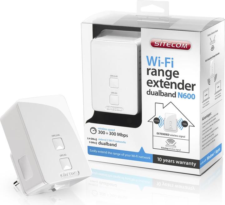 Productafbeelding Sitecom WLX-5000 N600 Wi-Fi Dual-band Range Extender (300 Mbit/s, 300 Mbit/s)