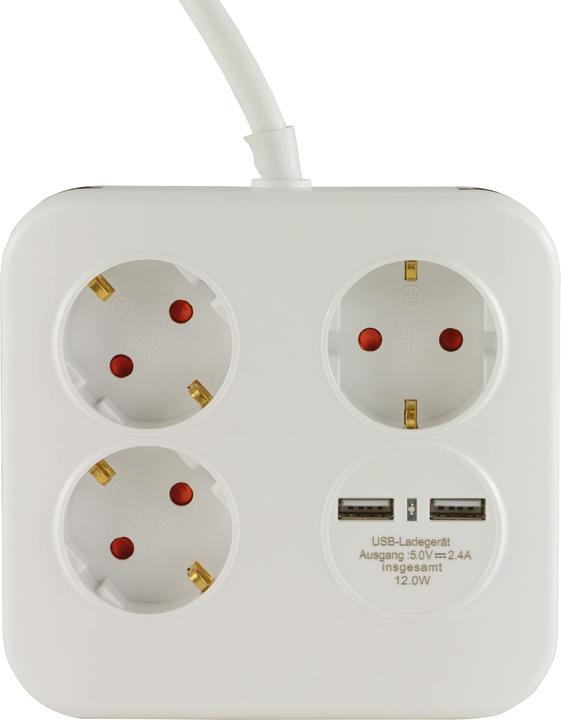 Actual product image REV 0012378109 Power strip without switch 3gang white / black protective contact (3x, CEE 7/3, 1.40 m)