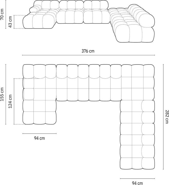 Image du produit Micadoni Canapé D'Angle Droit Panoramique Modulable, "Bellis", 7 Places, 376x282x70Fabriqué en Europe (Paysage de canapé)