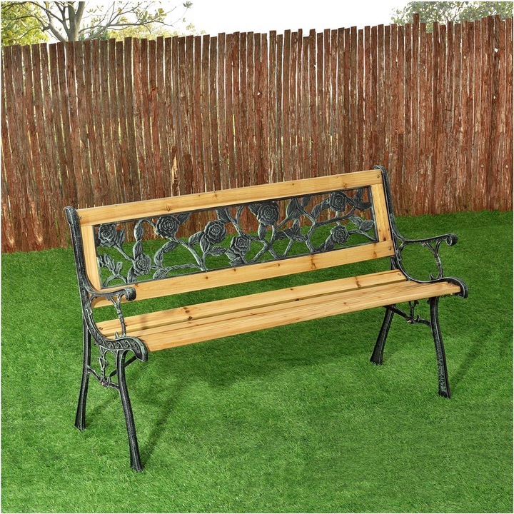 Actual product image Hauptner Cast Iron Garden Bench (2-seater) with Rose Pattern