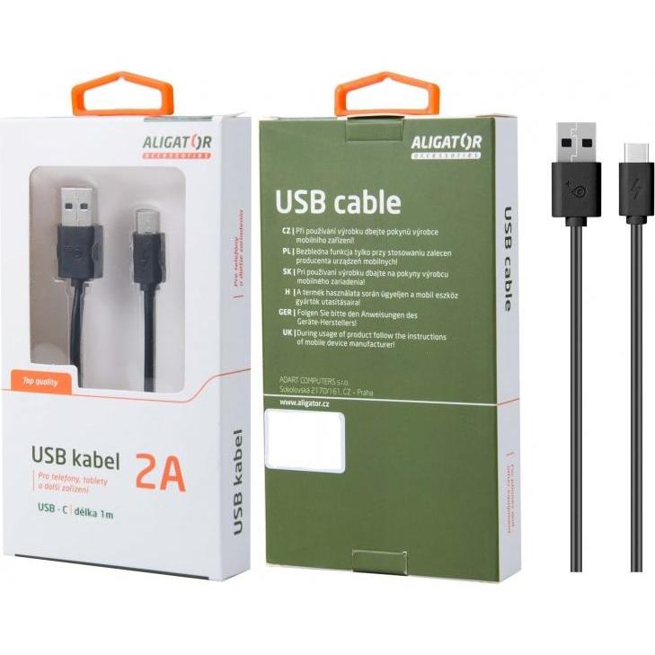 Aligator DKAC82BK USB cable USB 2.0 USB A USB C Black (1 m, USB 2.0), USB Kabel