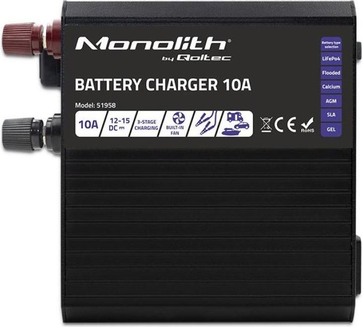 Produktbild Qoltec Inteligentna ładowarka Monolith do akumulatorów LiFePO4 AGM GEL SLA | 10A | 12V