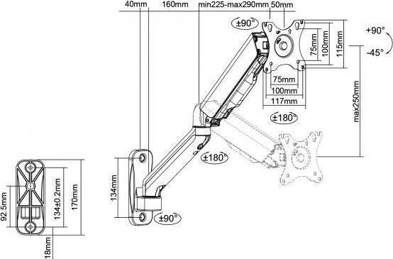 Actual product image Digitus Assmann electronic single gas spring monitor wall mount (Wall, 32")