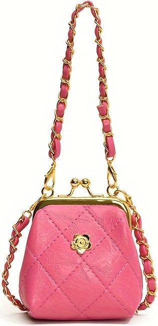 Only-Bags.Store Chic Mini Crossbody Bag with Kiss Lock - Quilted, Embroidered Floral Design, Lightweight & Stylish