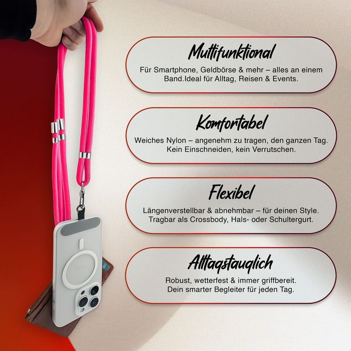 Produktbild Nalia HoldMe Lanyard Handykette – Universal Trageband für Smartphones - Verstellbar, Soft & Elastisch