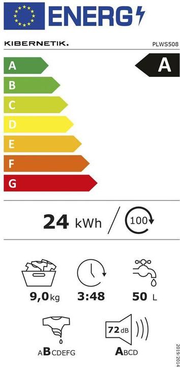 Energie-Label Kibernetik PLWS508 PrimeLine Waschmaschine 9kg A-50% Klasse Weiss (9 kg, Links)